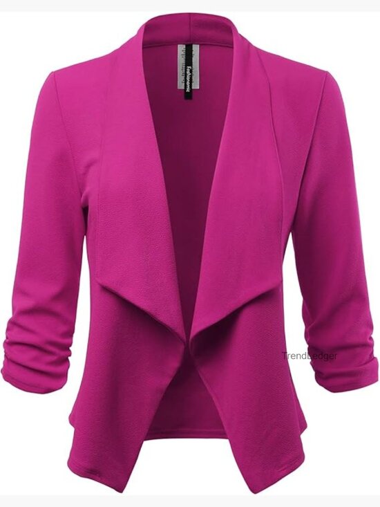 Jackets & Blazers - Stretch 3/4 Gathered Sleeve Open Blazer Jacket Made in USA